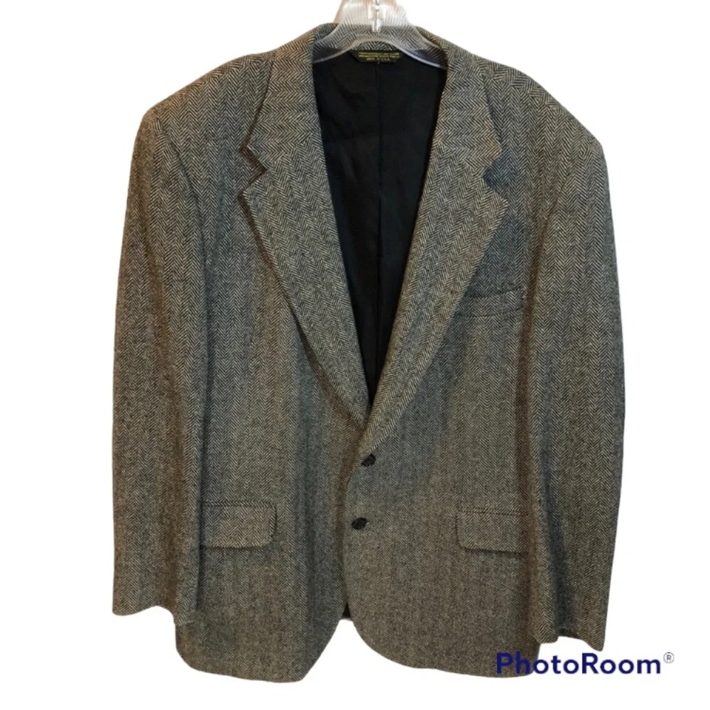 Vintage lambs wool herringbone blazer, dark gray Sz 46R - Picture 13 of 13